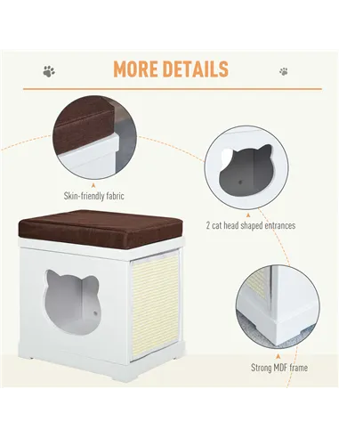 PawHut Cat House Bed Cat Scratching Cube for Small Cat Pet Furniture with Removable Scratching Pad and Soft Cushion White