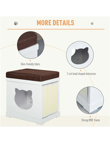 PawHut Cat House Bed Cat Scratching Cube for Small Cat Pet Furniture with Removable Scratching Pad and Soft Cushion White