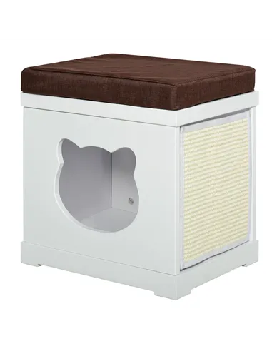 PawHut Cat House Bed Cat Scratching Cube for Small Cat Pet Furniture with Removable Scratching Pad and Soft Cushion White
