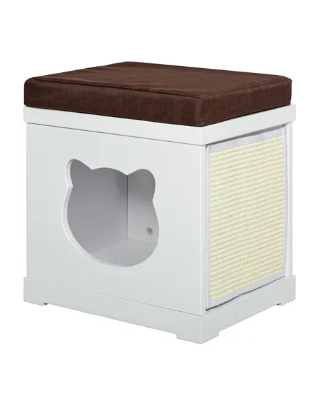 PawHut Cat House Bed Cat Scratching Cube for Small Cat Pet Furniture with Removable Scratching Pad and Soft Cushion White
