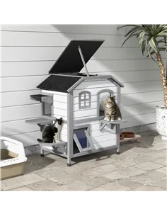 PawHut 2-Story Indoor or Outdoor Cat House W/ Escape Door, Cat Shelter, White 2