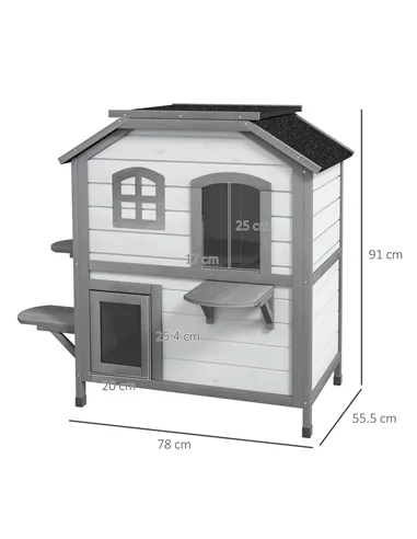 PawHut 2-Story Indoor or Outdoor Cat House W/ Escape Door, Cat Shelter, White