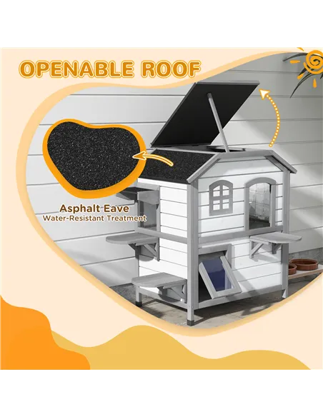 PawHut 2-Story Indoor or Outdoor Cat House W/ Escape Door, Cat Shelter, White