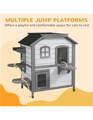 PawHut 2-Story Indoor or Outdoor Cat House W/ Escape Door, Cat Shelter, White