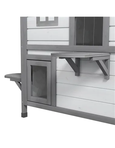 PawHut 2-Story Indoor or Outdoor Cat House W/ Escape Door, Cat Shelter, White