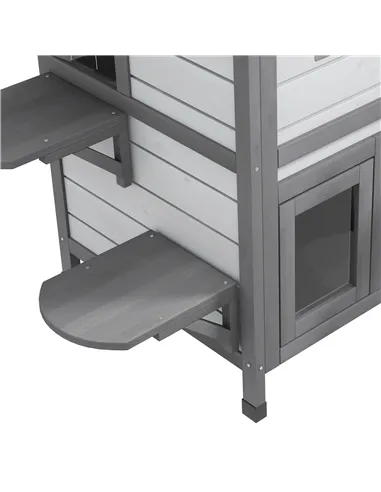 PawHut 2-Story Indoor or Outdoor Cat House W/ Escape Door, Cat Shelter, White