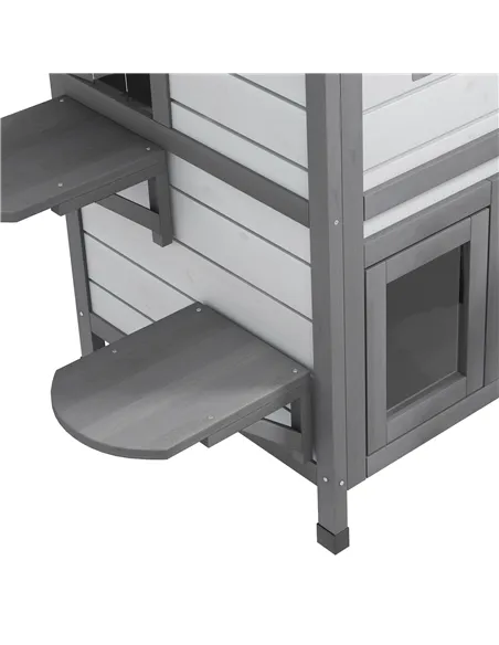 PawHut 2-Story Indoor or Outdoor Cat House W/ Escape Door, Cat Shelter, White