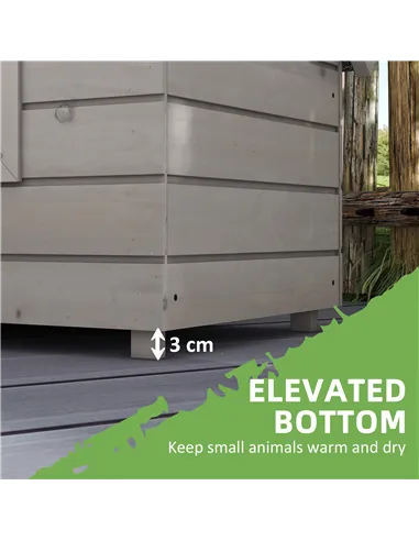 PawHut Wooden Outdoor Cat House, Elevated Cat Shelter Kennel, Pet Play House with Openable Top, Asphalt Roof, Window, Grey