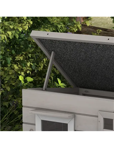 PawHut Wooden Outdoor Cat House, Elevated Cat Shelter Kennel, Pet Play House with Openable Top, Asphalt Roof, Window, Grey