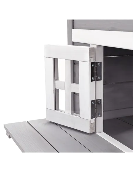 PawHut Three-Tier wooden Kitten Shelter, Outdoor Cat House, with Jumping Platforms, Asphalt Roof, Doors - Grey