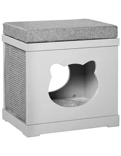 PawHut Cat House Bed Kitten Cave Cube Indoor for Small Pet with Removable Sisal Scratching Pads Soft Cushions, 41x30x36 cm, Grey