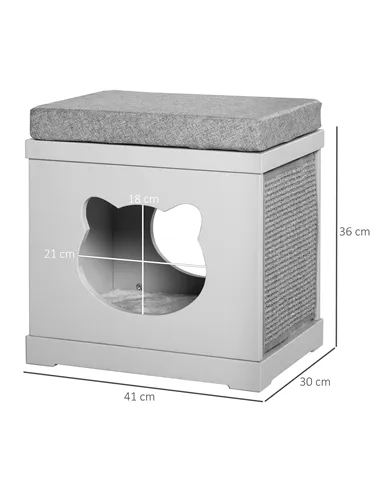 PawHut Cat House Bed Kitten Cave Cube Indoor for Small Pet with Removable Sisal Scratching Pads Soft Cushions, 41x30x36 cm, Grey