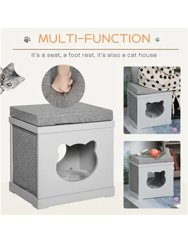 PawHut Cat House Bed Kitten Cave Cube Indoor for Small Pet with Removable Sisal Scratching Pads Soft Cushions, 41x30x36 cm, Grey