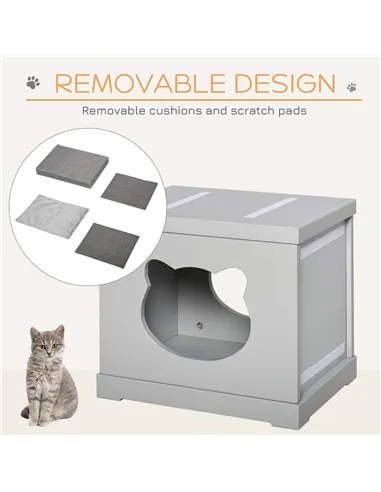 PawHut Cat House Bed Kitten Cave Cube Indoor for Small Pet with Removable Sisal Scratching Pads Soft Cushions, 41x30x36 cm, Grey