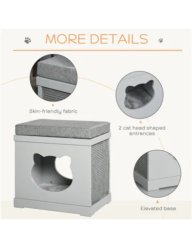 PawHut Cat House Bed Kitten Cave Cube Indoor for Small Pet with Removable Sisal Scratching Pads Soft Cushions, 41x30x36 cm, Grey