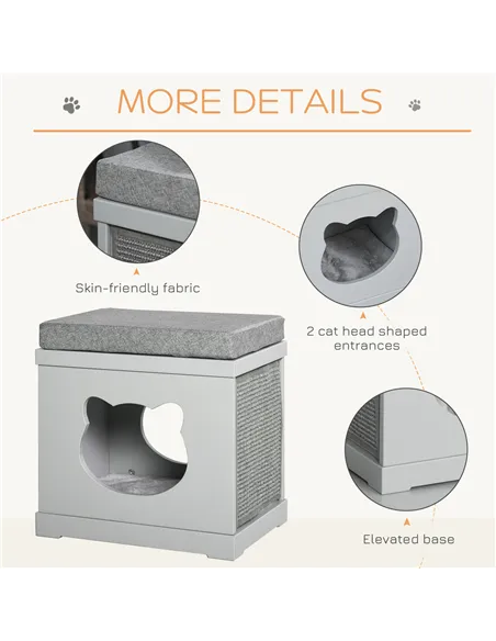 PawHut Cat House Bed Kitten Cave Cube Indoor for Small Pet with Removable Sisal Scratching Pads Soft Cushions, 41x30x36 cm, Grey