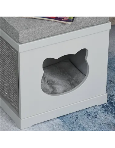PawHut Cat House Bed Kitten Cave Cube Indoor for Small Pet with Removable Sisal Scratching Pads Soft Cushions, 41x30x36 cm, Grey