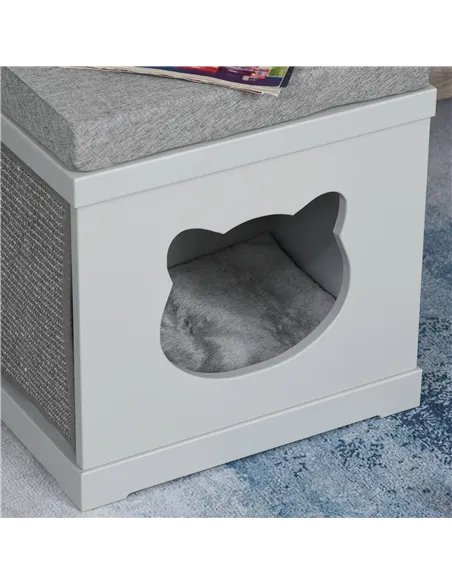 PawHut Cat House Bed Kitten Cave Cube Indoor for Small Pet with Removable Sisal Scratching Pads Soft Cushions, 41x30x36 cm, Grey
