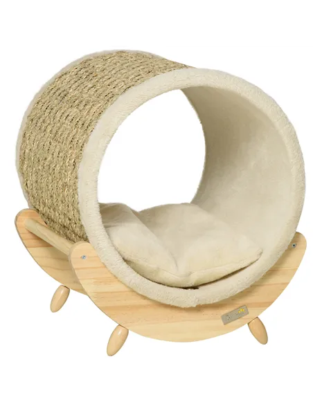 PawHut Raised Cat House, with Scratcher - Beige