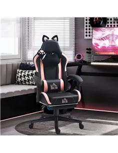 HOMCOM Cat Ear and Paw Reclining Office Chair, with Footrest - Black/Pink 2