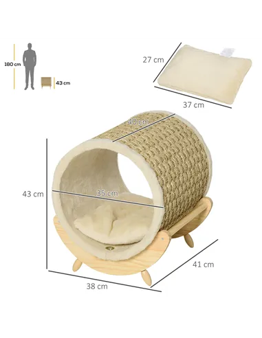 PawHut Raised Cat House, with Scratcher - Beige