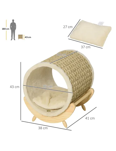 PawHut Raised Cat House, with Scratcher - Beige
