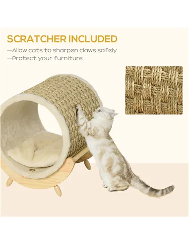 PawHut Raised Cat House, with Scratcher - Beige