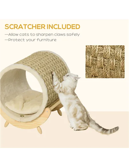 PawHut Raised Cat House, with Scratcher - Beige