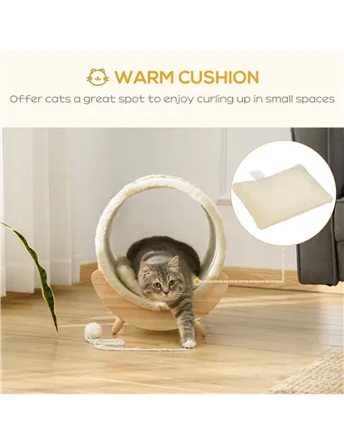 PawHut Raised Cat House, with Scratcher - Beige