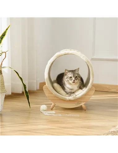 PawHut Raised Cat House, with Scratcher - Beige