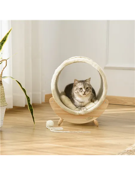 PawHut Raised Cat House, with Scratcher - Beige