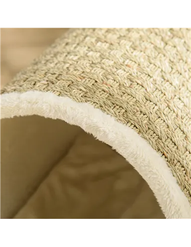 PawHut Raised Cat House, with Scratcher - Beige