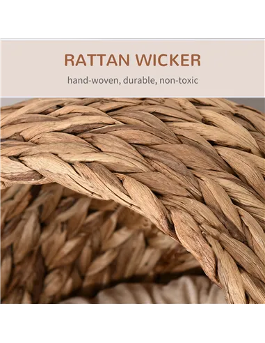 PawHut Wicker Cat Bed, Raised Rattan Cat Basket with Cylindrical Base, Soft Washable Cushion, 50 x 42 x 60 cm - Brown