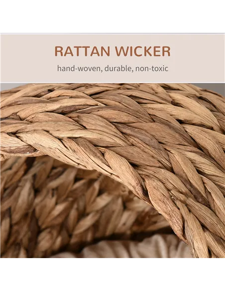 PawHut Wicker Cat Bed, Raised Rattan Cat Basket with Cylindrical Base, Soft Washable Cushion, 50 x 42 x 60 cm - Brown
