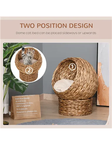 PawHut Wicker Cat Bed, Raised Rattan Cat Basket with Cylindrical Base, Soft Washable Cushion, 50 x 42 x 60 cm - Brown