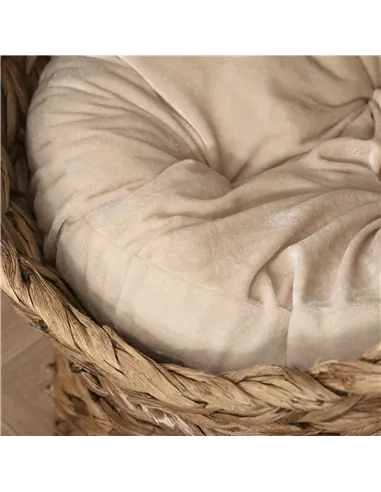 PawHut Wicker Cat Bed, Raised Rattan Cat Basket with Cylindrical Base, Soft Washable Cushion, 50 x 42 x 60 cm - Brown