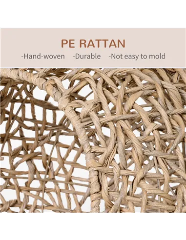 PawHut Wicker Cat Bed, Ball-Shaped Rattan Elevated Cat Basket with Three Tripod Legs, Cushion - Natural Wood Finish