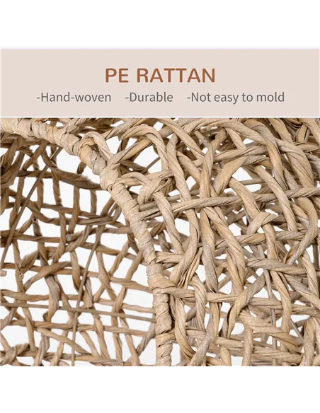 PawHut Wicker Cat Bed, Ball-Shaped Rattan Elevated Cat Basket with Three Tripod Legs, Cushion - Natural Wood Finish