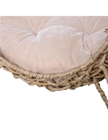PawHut Wicker Cat Bed, Ball-Shaped Rattan Elevated Cat Basket with Three Tripod Legs, Cushion - Natural Wood Finish