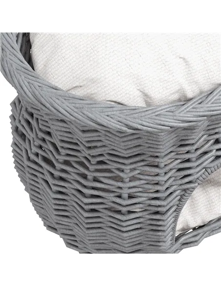 PawHut 2-Tier Wicker Cat House Elevated Pet Bed Basket Willow Kitten Tower Pet Den. with Washable Cushions 56x37x40cm Grey