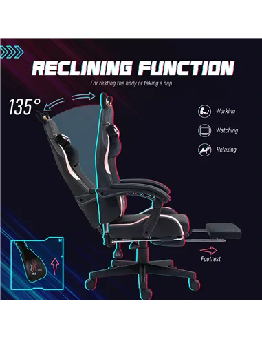 HOMCOM Cat Ear and Paw Reclining Office Chair, with Footrest - Black/Pink