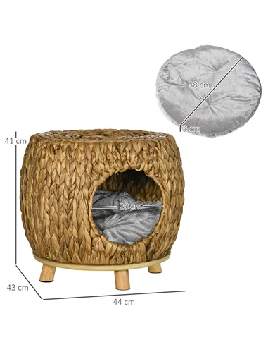 PawHut Wicker Cat Bed Cat House Stool with Washable Cushion, 44 x 43 x 41cm