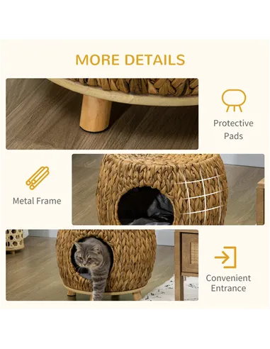 PawHut Wicker Cat Bed Cat House Stool with Washable Cushion, 44 x 43 x 41cm