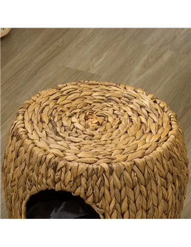 PawHut Wicker Cat Bed Cat House Stool with Washable Cushion, 44 x 43 x 41cm