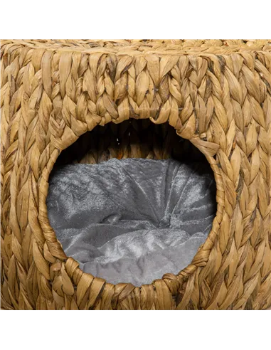 PawHut Wicker Cat Bed Cat House Stool with Washable Cushion, 44 x 43 x 41cm