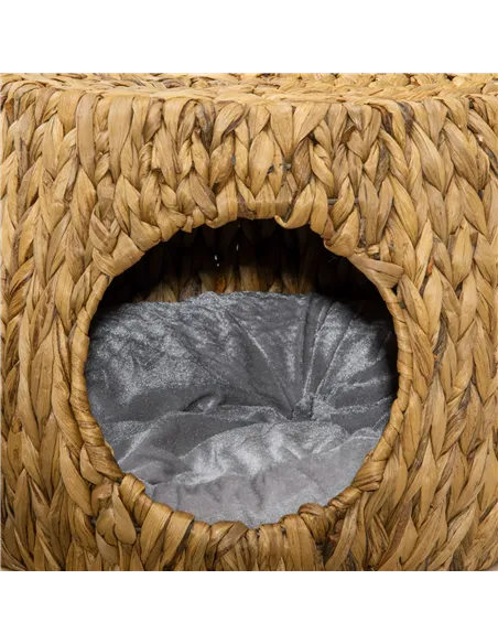 PawHut Wicker Cat Bed Cat House Stool with Washable Cushion, 44 x 43 x 41cm