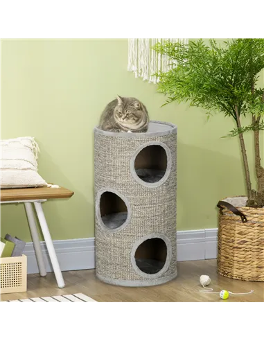PawHut Cat Climbing Frame, Covered with Sisal, Cosy Platform - Light Grey