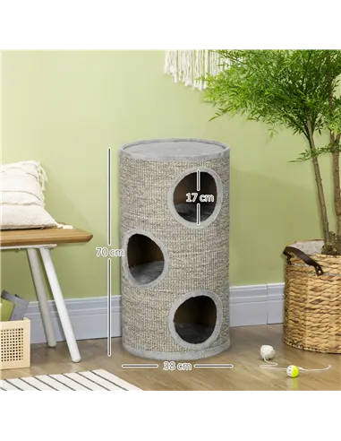 PawHut Cat Climbing Frame, Covered with Sisal, Cosy Platform - Light Grey