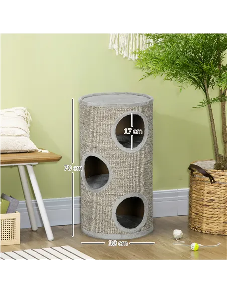 PawHut Cat Climbing Frame, Covered with Sisal, Cosy Platform - Light Grey