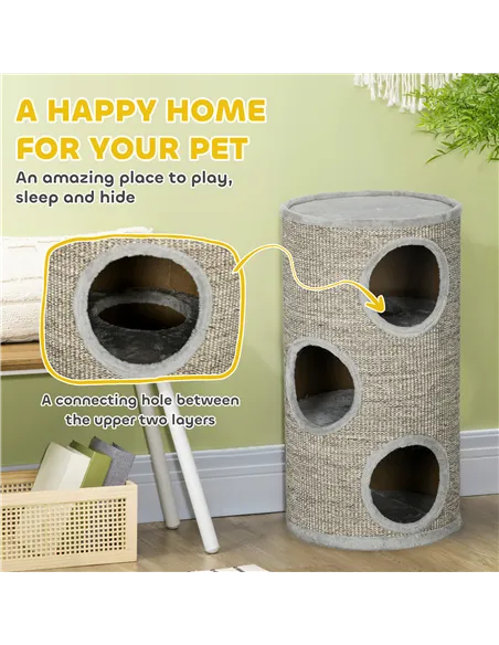 PawHut Cat Climbing Frame, Covered with Sisal, Cosy Platform - Light Grey